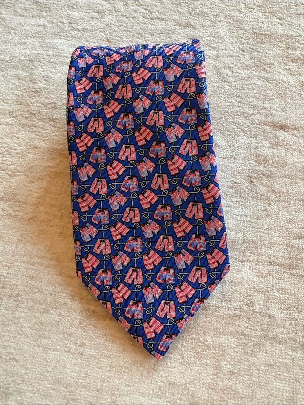 Johnnie-O Neck Tie with board shorts in red, white, &  light blue